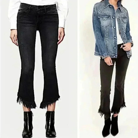 Frame Le Crop Mini Boot Fox Park Fringe Shredded Hem Jeans - Black - Size 28 - Picture 1 of 6